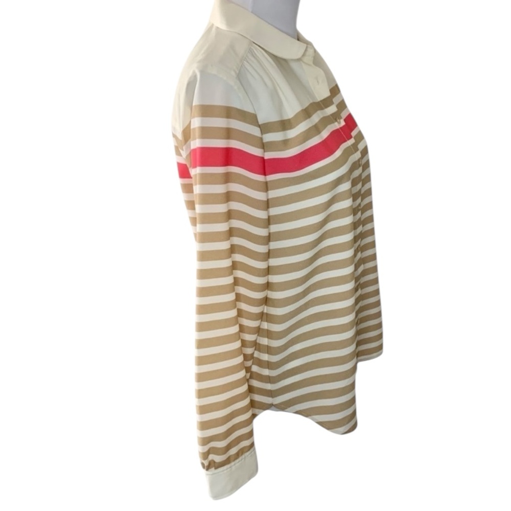 TALBOTS Button Up Stripped Blouse w/ Peter Pan Collar in Tan/Ivory/Pink Size 4 - Picture 4 of 10
